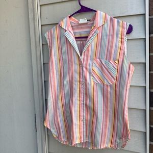 Vintage College Town Pastel Button Up Blouse Sz M